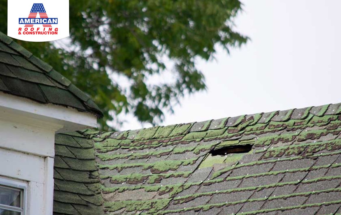 Image depicting common reasons for roofing system failures, including faulty workmanship, poor design, and weathering with American Roofing & Construction, LLC logo.