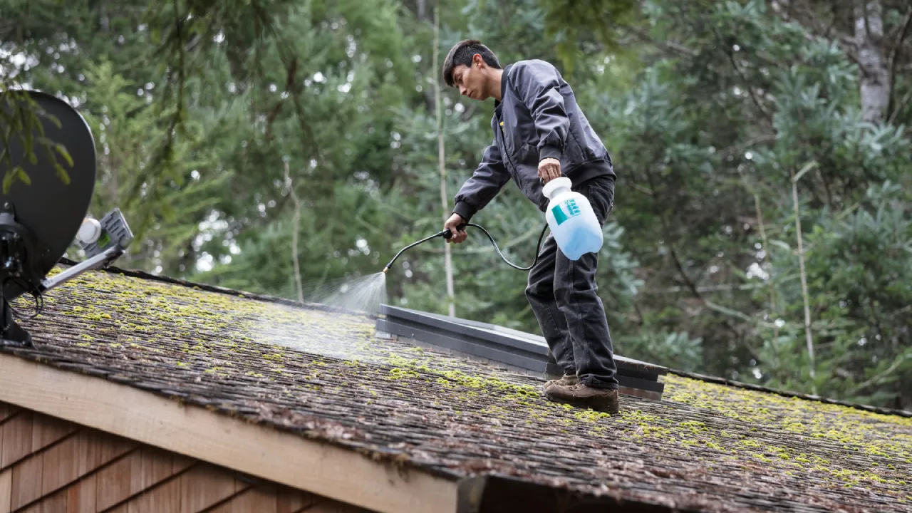 Cleaning moss from roof