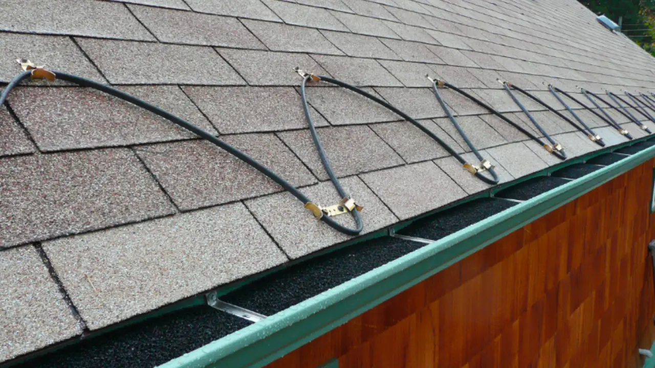 de-icing cables installer on a roof to prevent ice dams